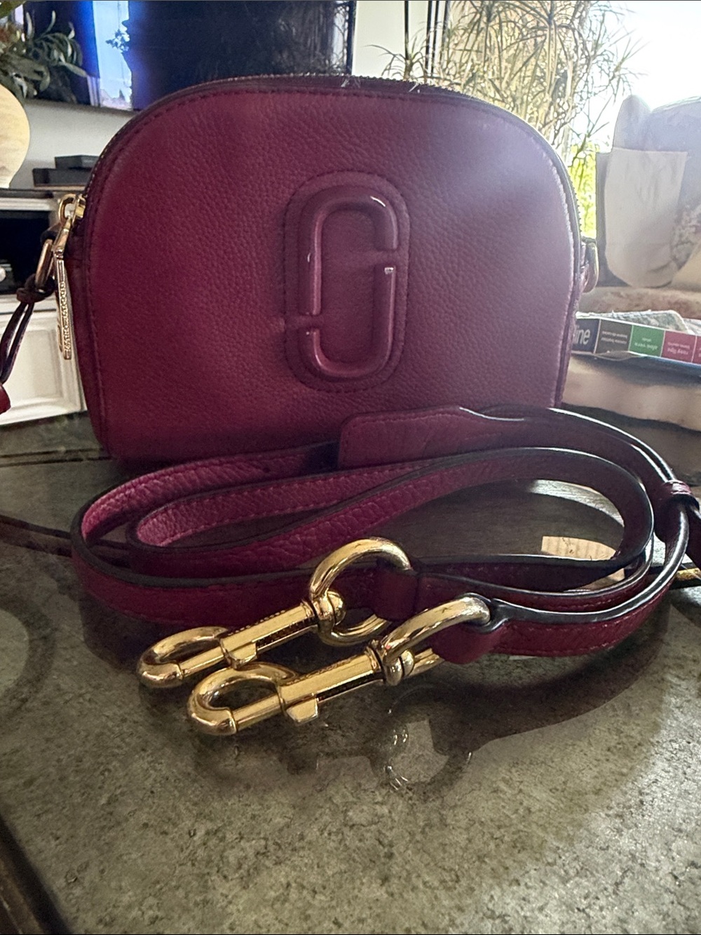 Burgundy Marc Jacobs Leather Shutter Camera Bag w/Tassel & Gold Hardware